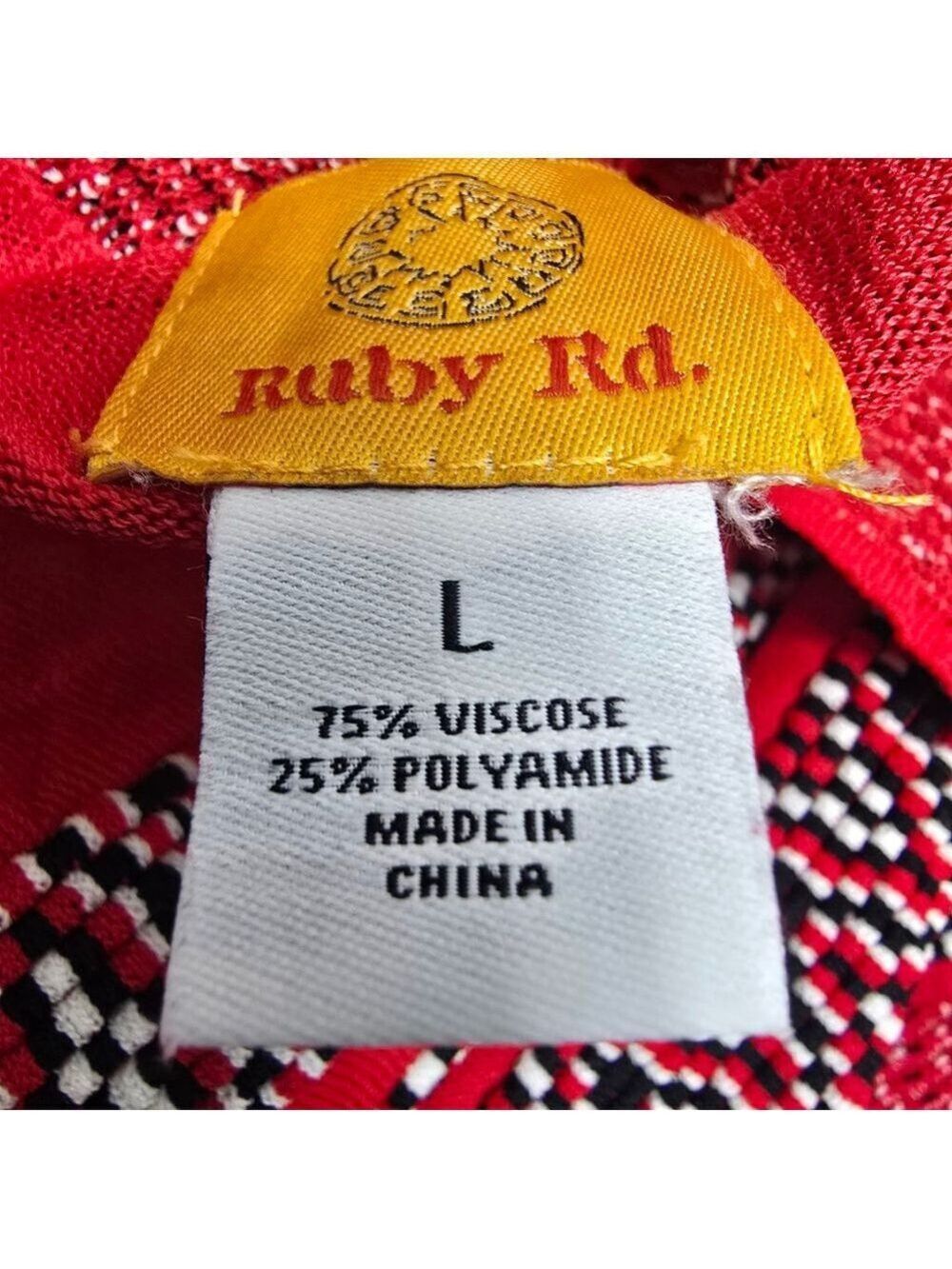 Women's Ruby Rd. Red & Black Patterned Cardigan Sweater L - Picture 10 of 10